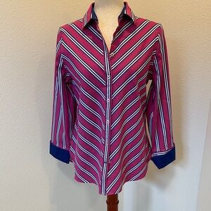 Chico’s No Iron NWT Striped Pink and Blue Button-Up Shirt